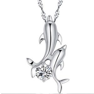 Dolphin Sterling Silver CZ Necklace